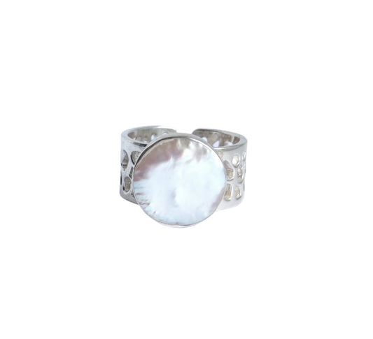 Labyrinth Baroque Pearl Chunky Silver Ring