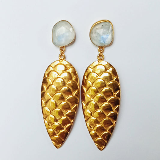 Mermaid Moonstone Gold Drop Earrings