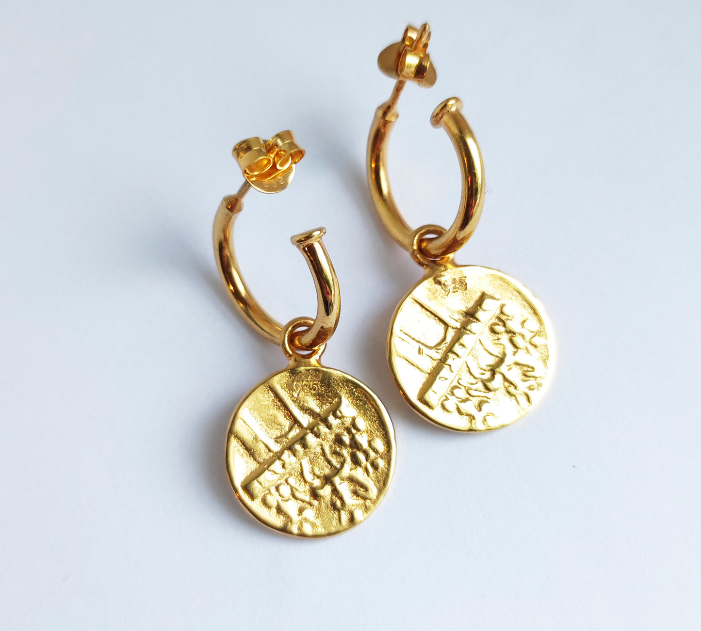 Gold Coin Hoop Earrings