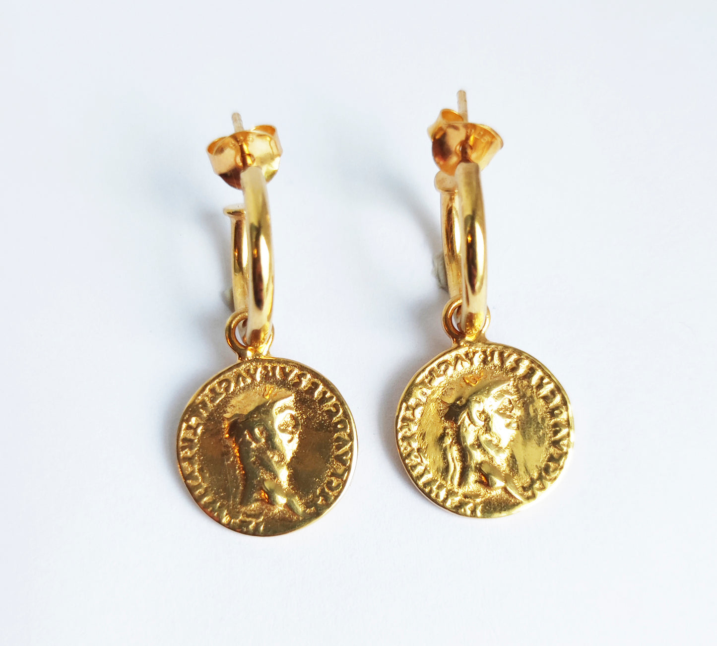 Gold Coin Hoop Earrings