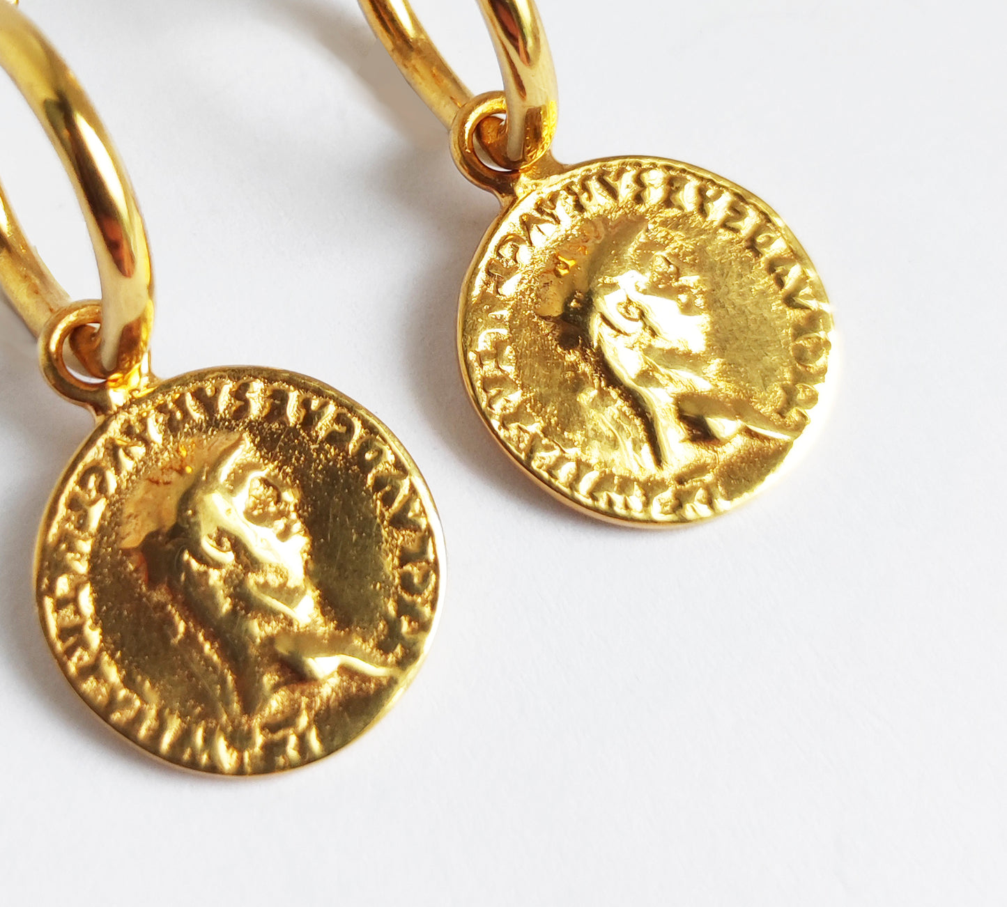 Gold Coin Hoop Earrings