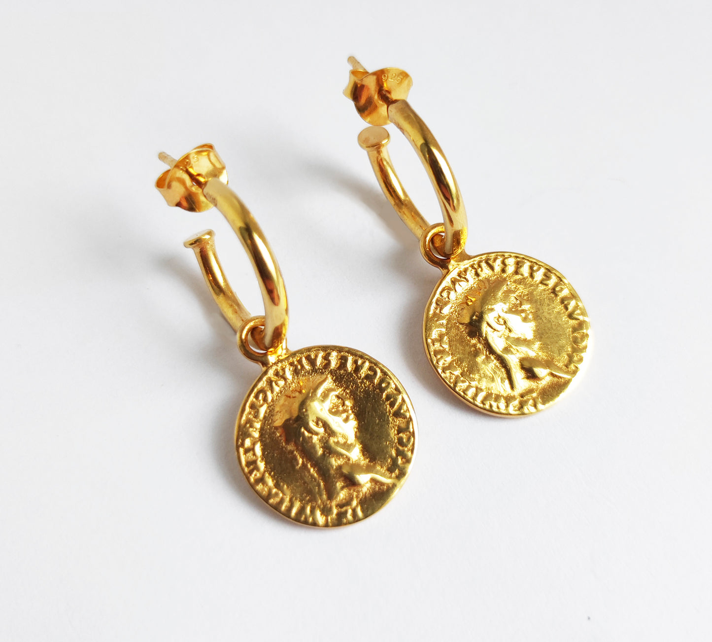 Gold Coin Hoop Earrings