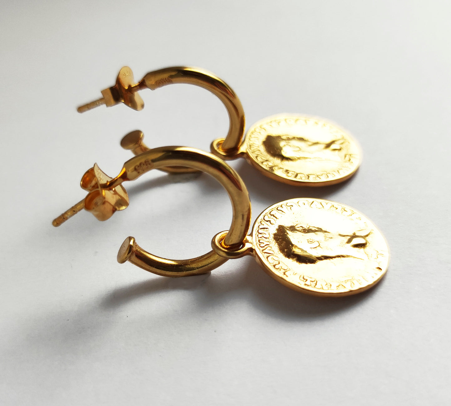 Gold Coin Hoop Earrings