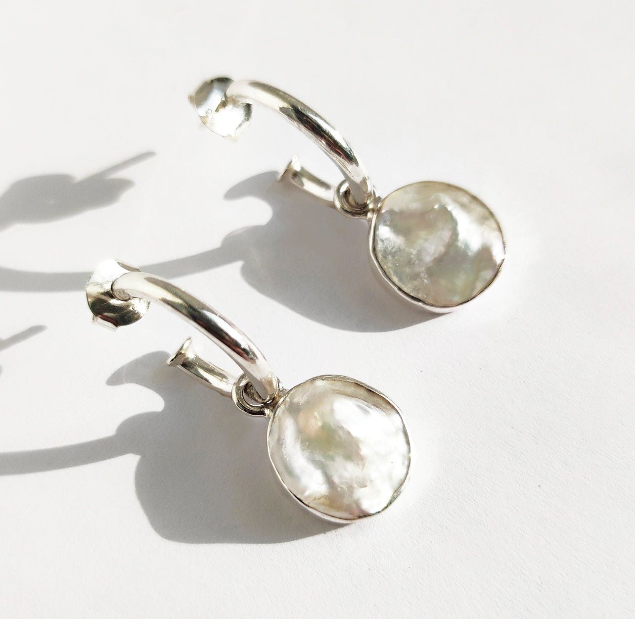 Silver Pearl Hoop Earrings