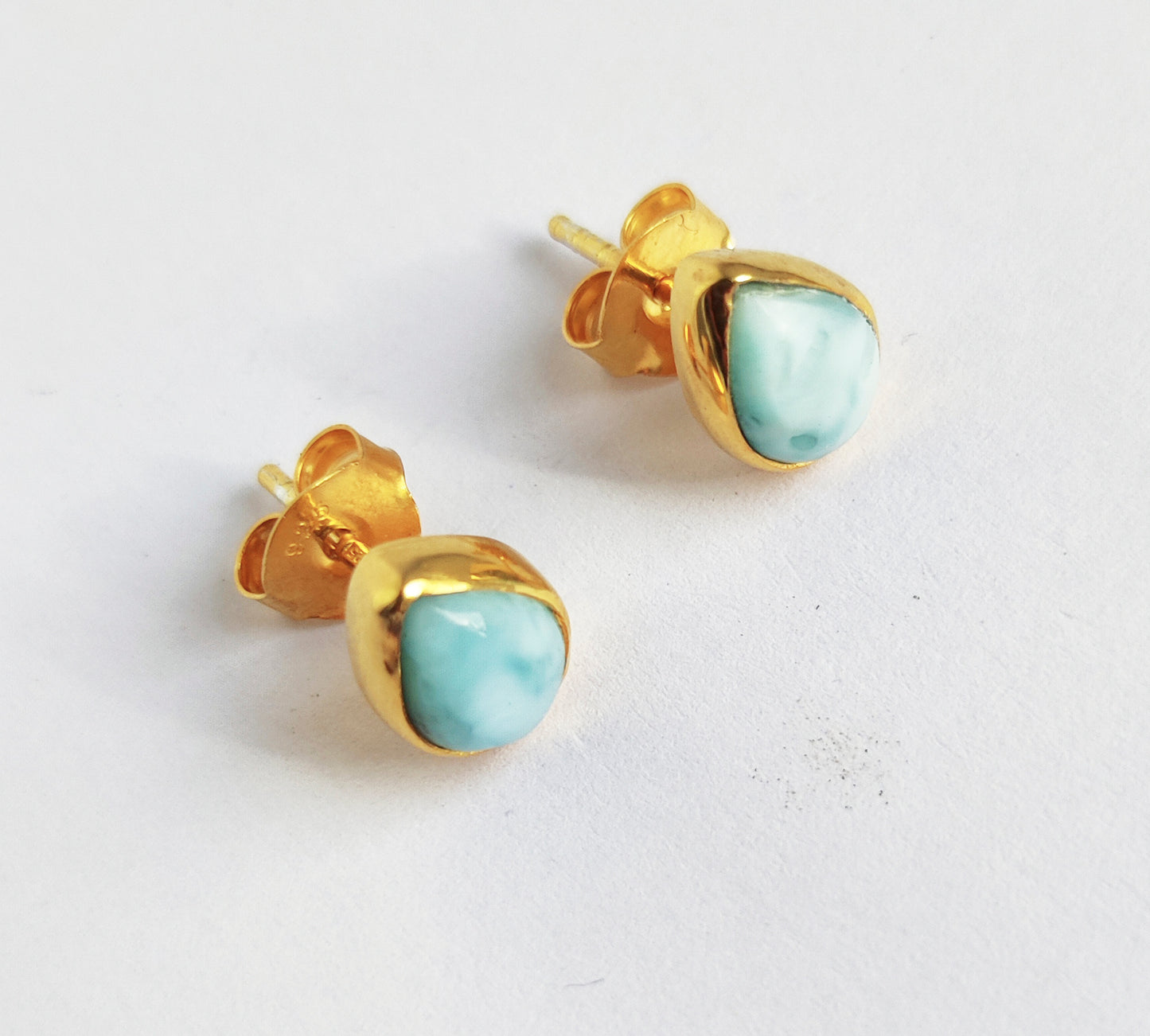 Larimar Teardrop Gold Stud Earrings