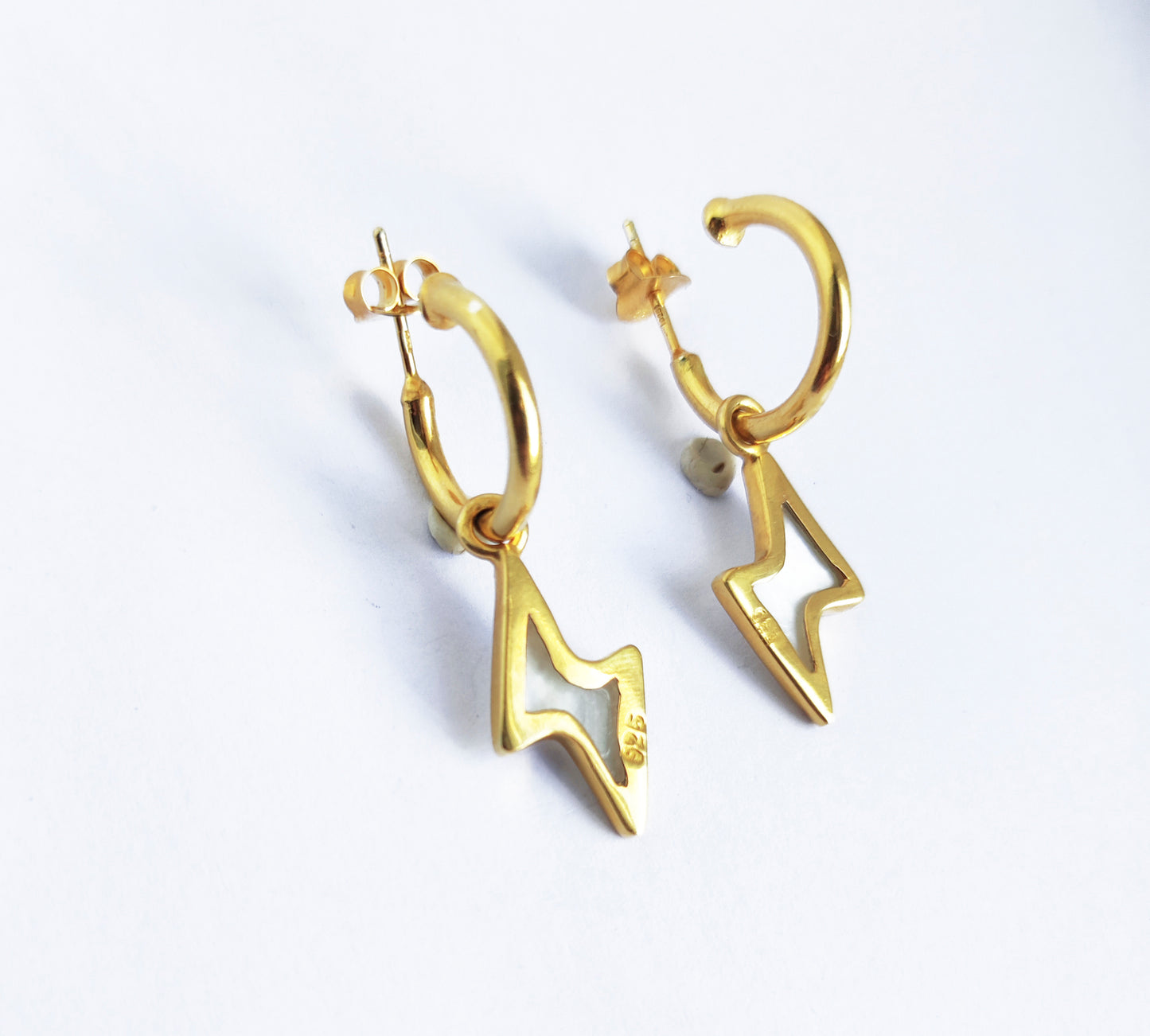 Lightning Bolt Mother of Pearl Hoop Earrings