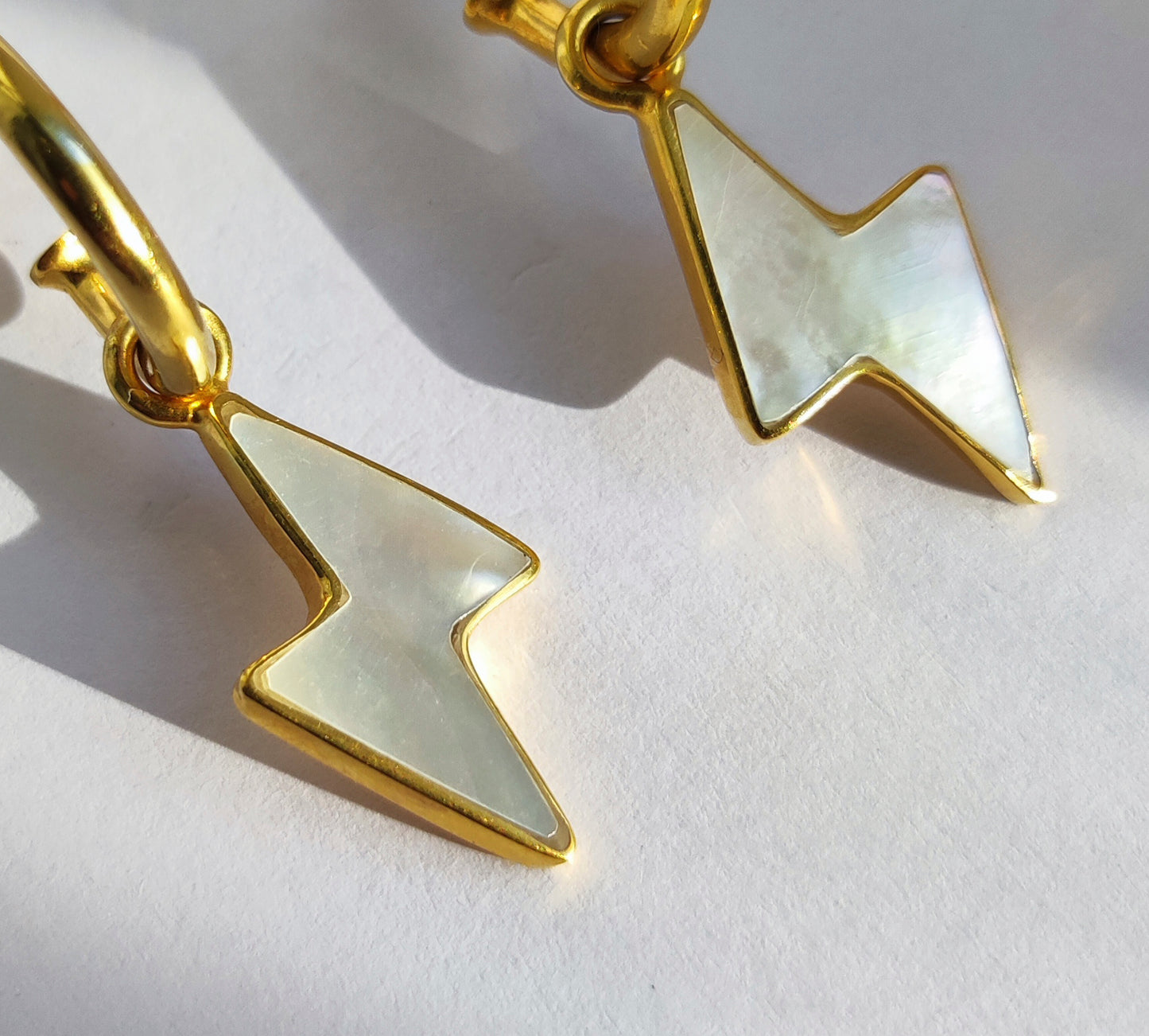 Lightning Bolt Mother of Pearl Hoop Earrings