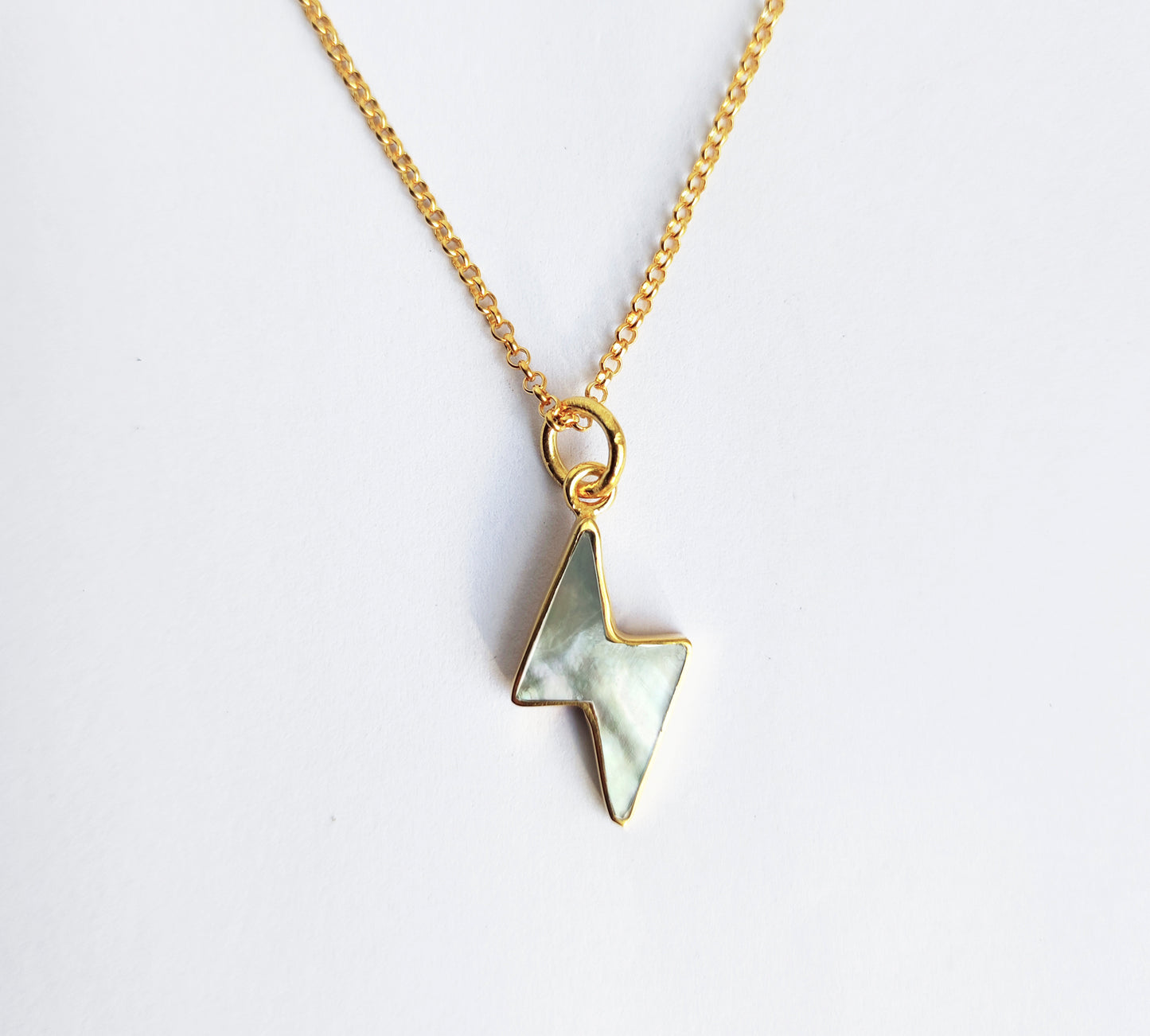 Lightning Bolt Mother of Pearl Pendant Necklace