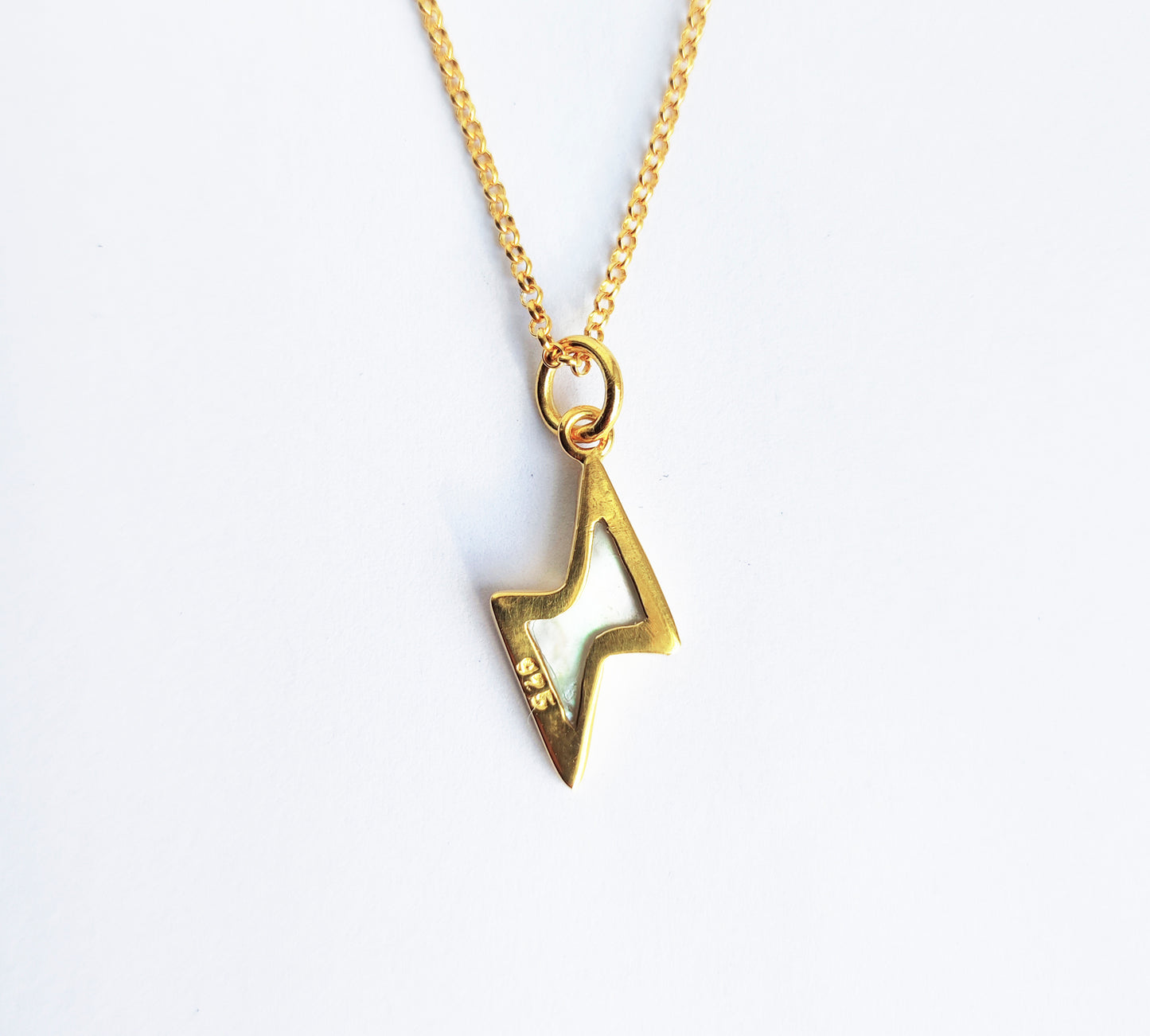 Lightning Bolt Mother of Pearl Pendant Necklace