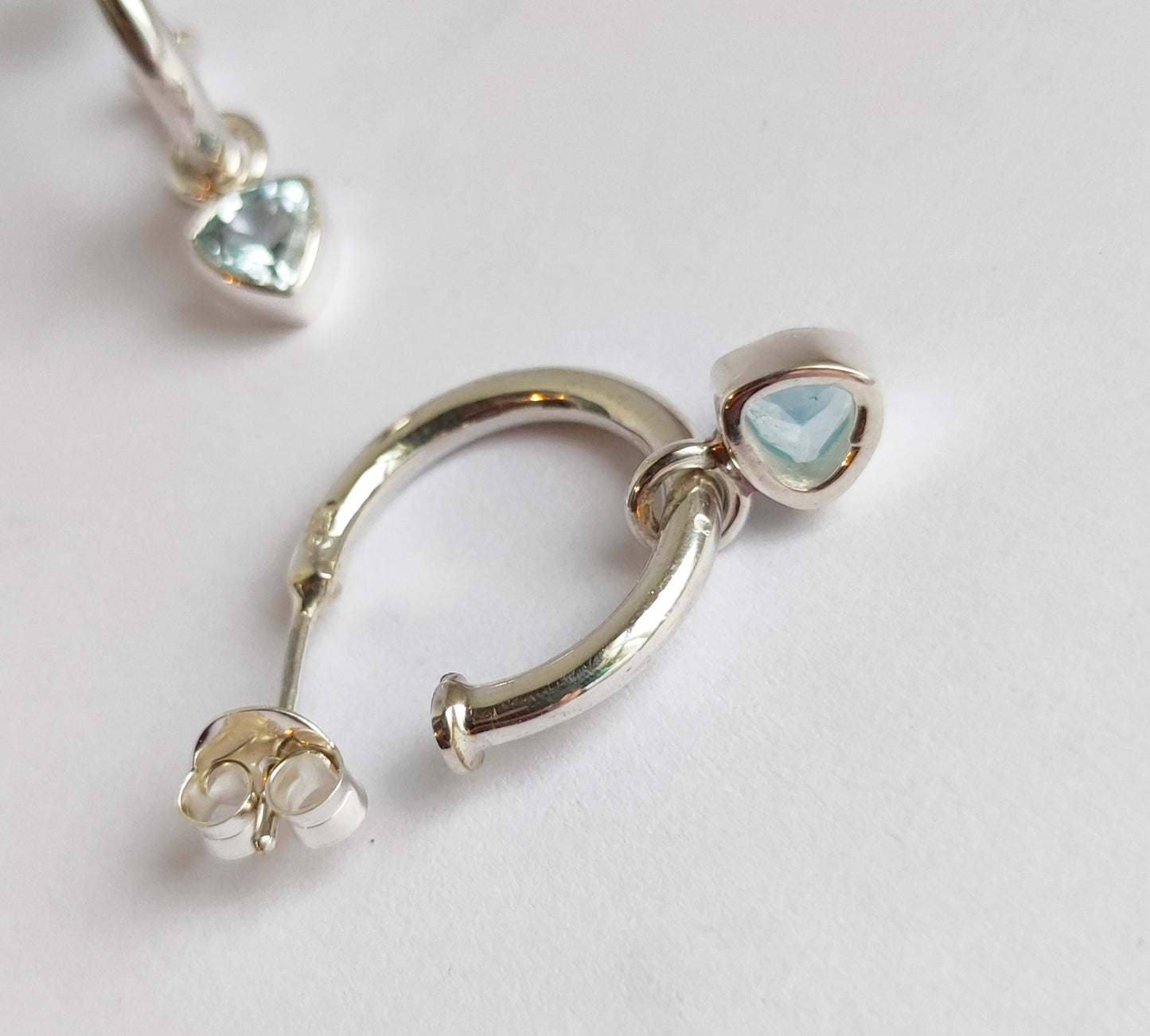 Triangle Sky Blue Topaz Silver Hoops