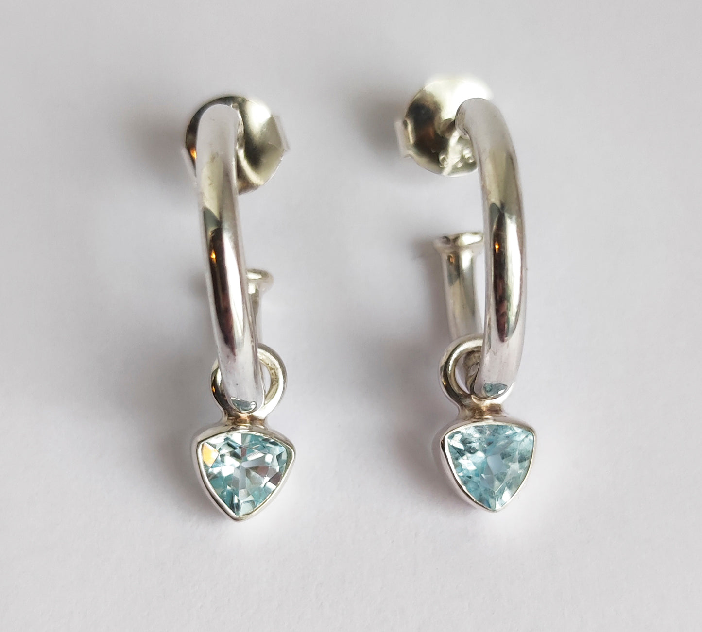 Triangle Sky Blue Topaz Silver Hoops