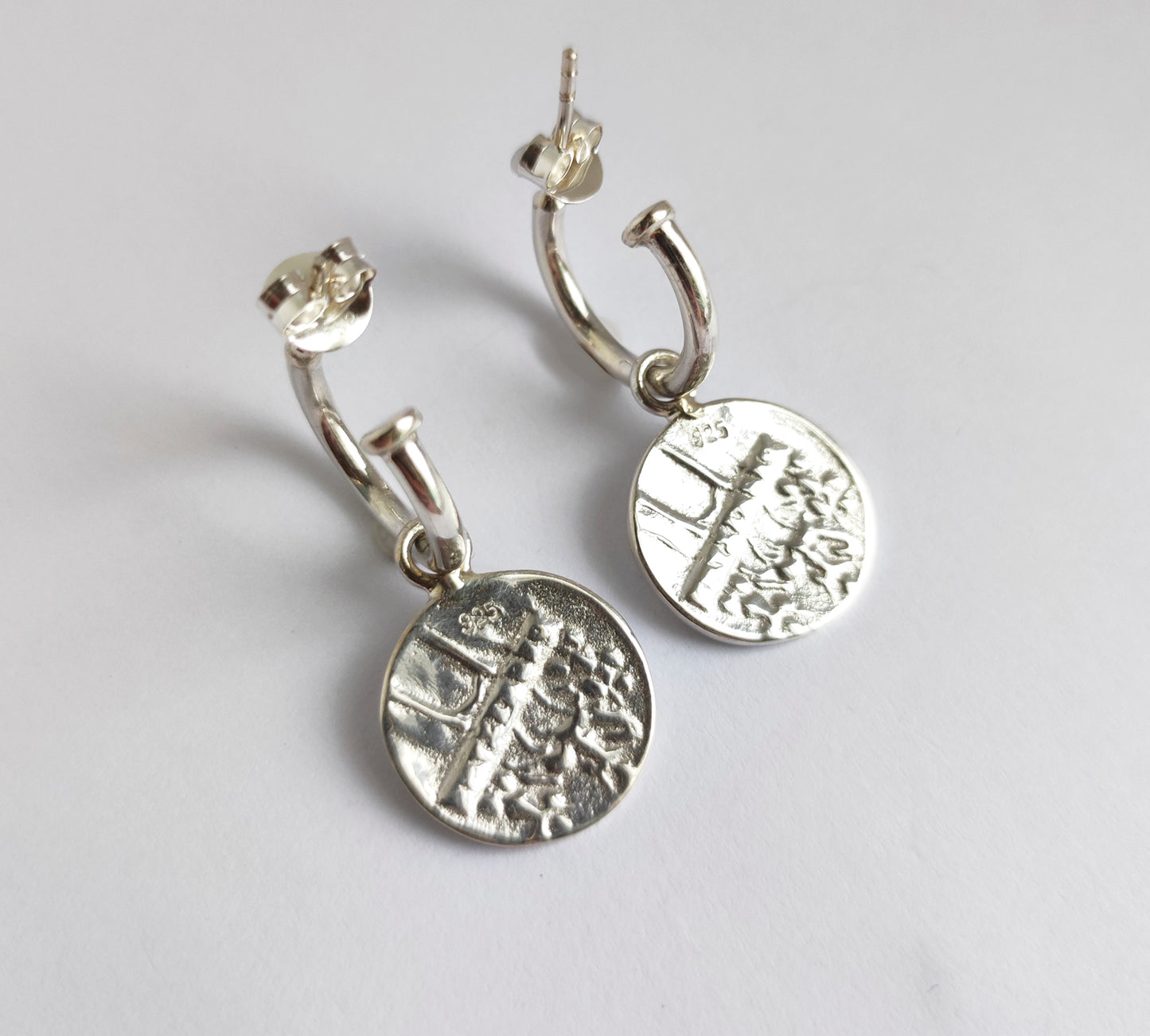 Sterling Silver 925 Coin Hoop Earrings