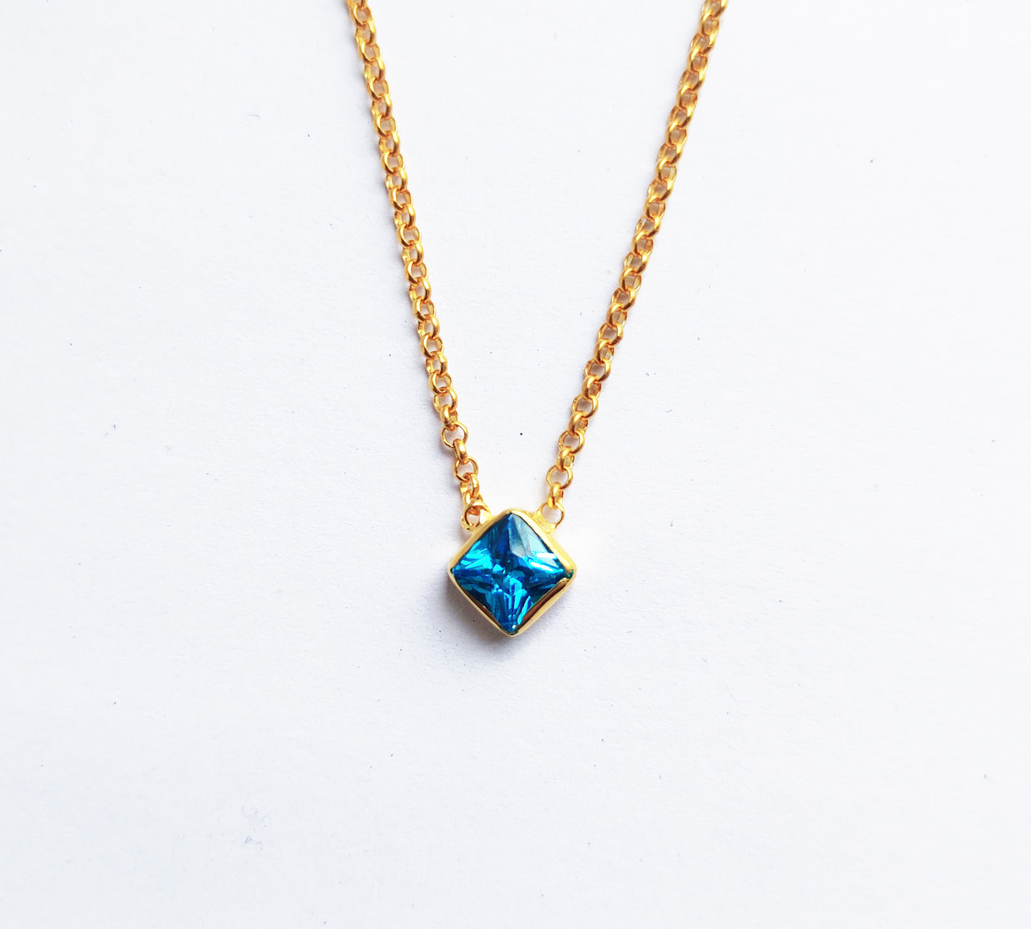 Blue Crystal Dainty Gold Layering Necklace