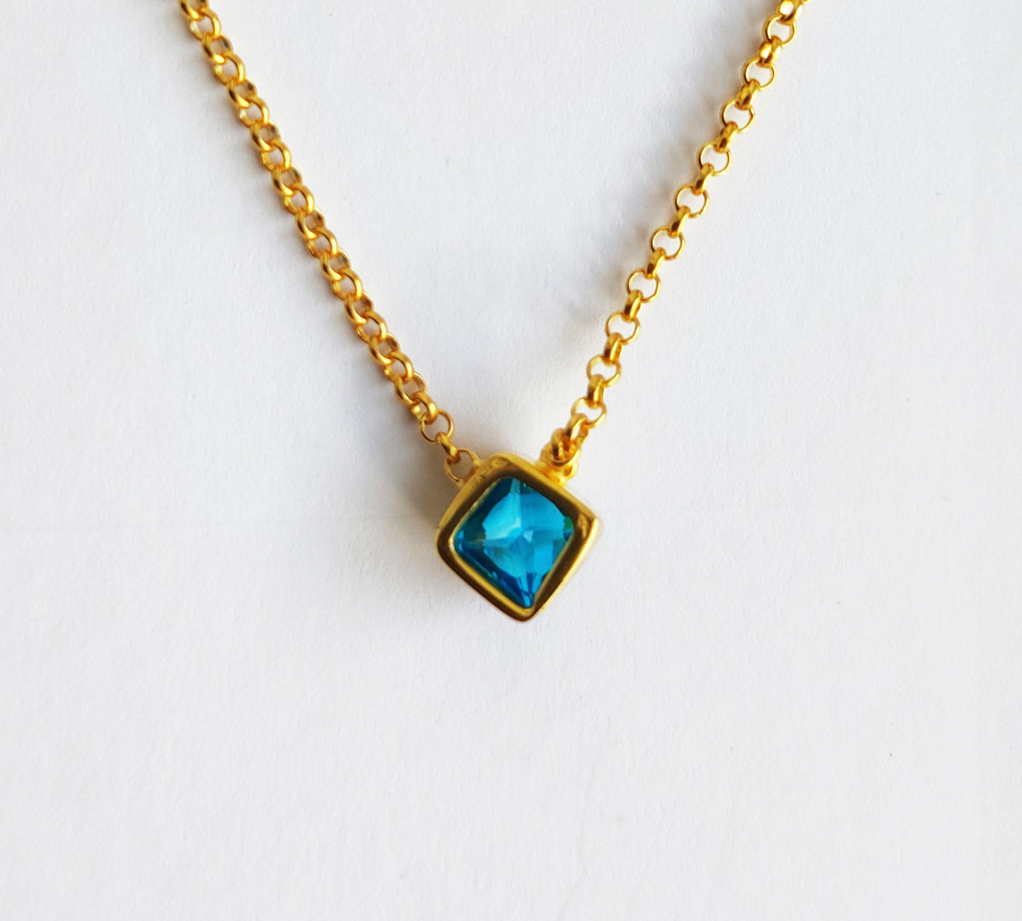 Blue Crystal Dainty Gold Layering Necklace