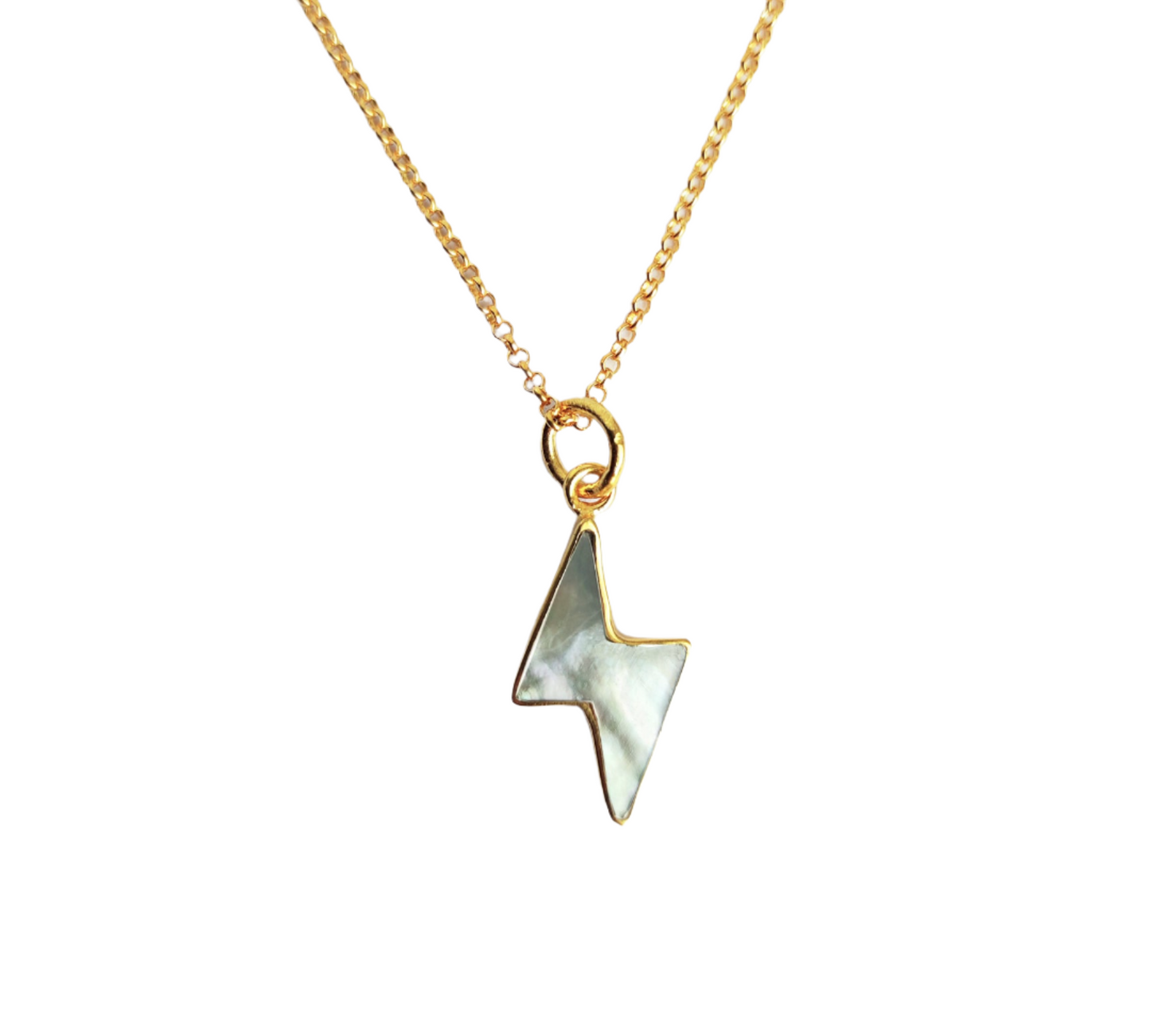 Lightning Bolt Mother of Pearl Pendant Necklace