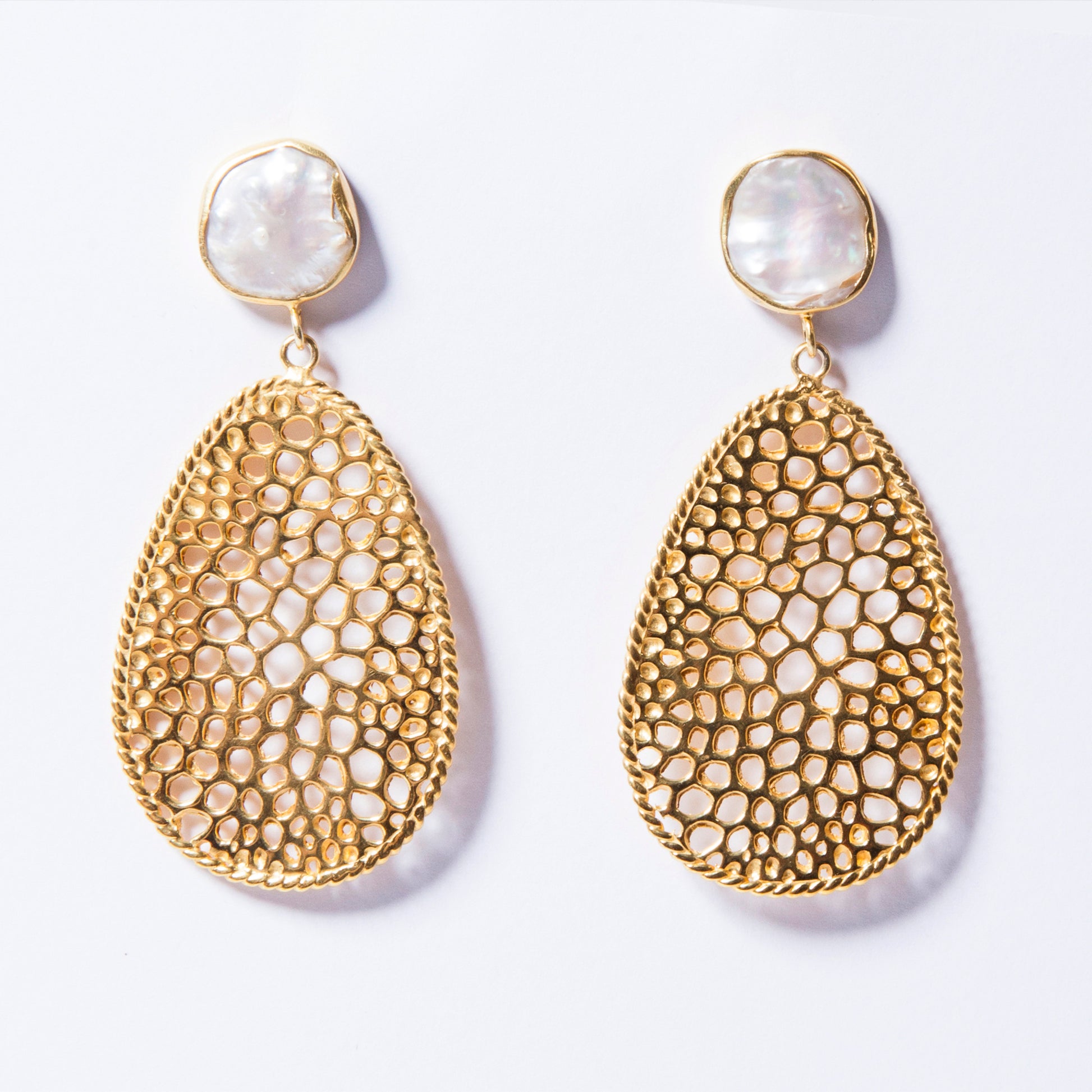 Labyrinth Pearl & Gold Dangle Teardrop Earrings | Franki & Felix Jewellery